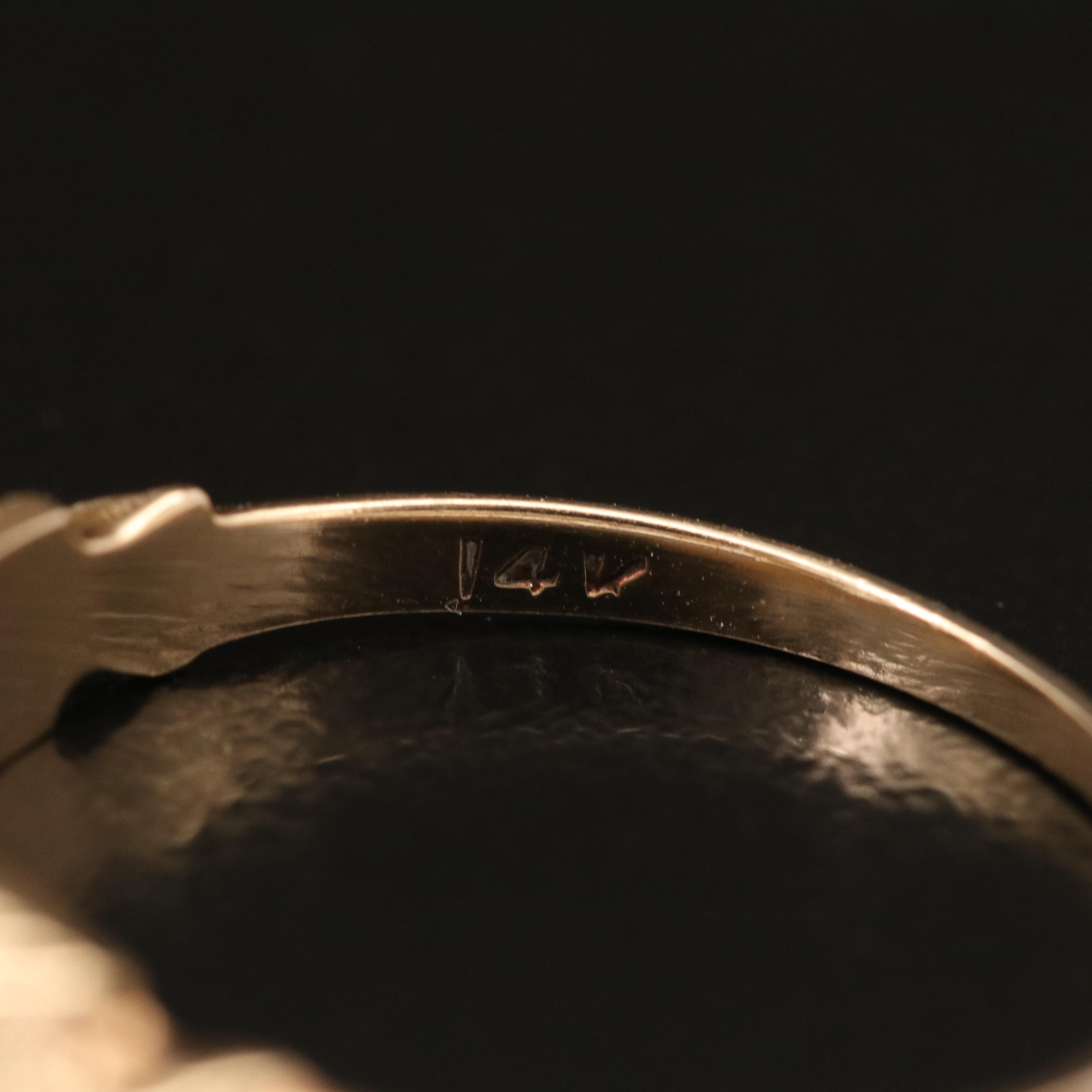 Art Nouveau 14K Diamond Belcher Ring with Swallows