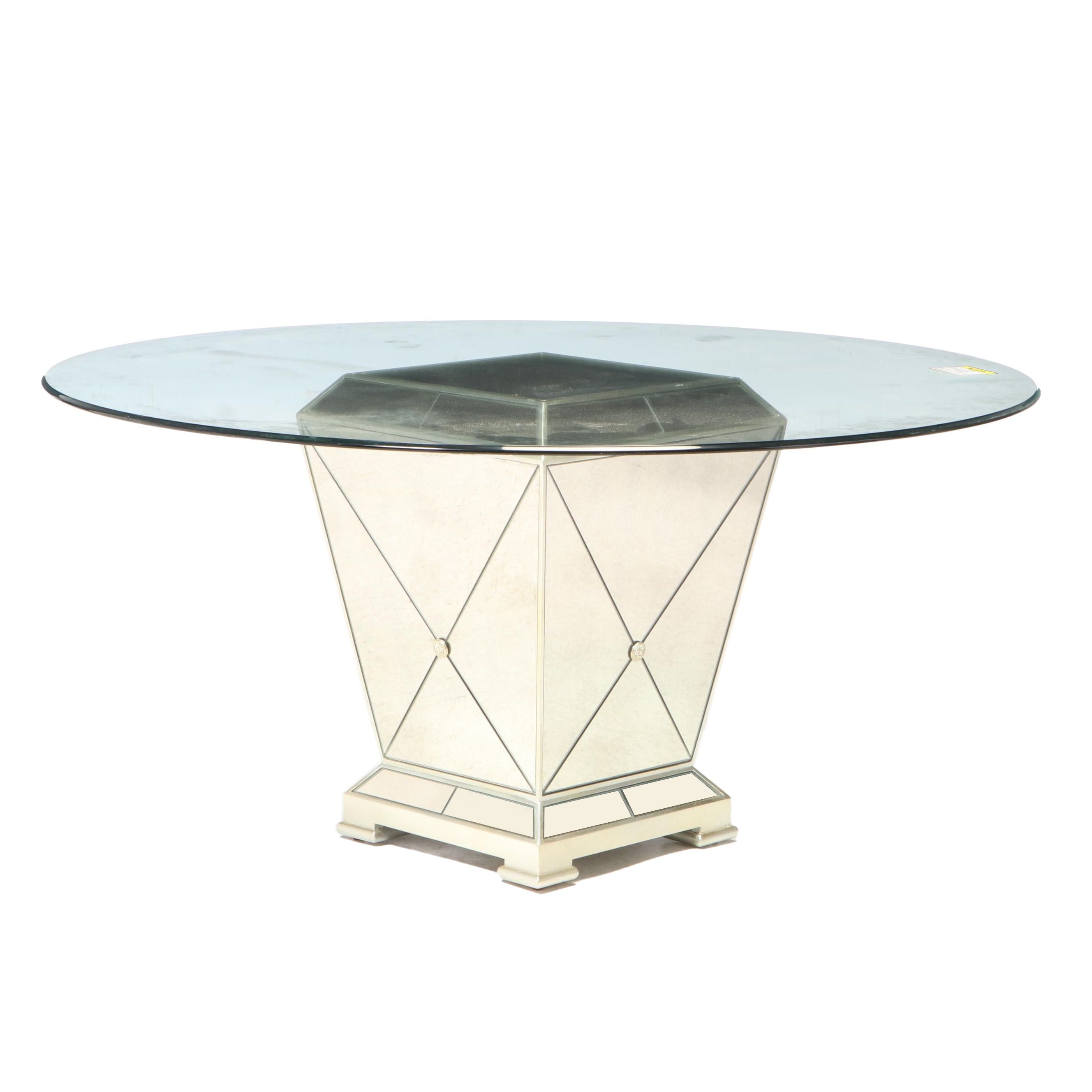 Bassett Mirror Co. "Borghese" Silver-Gilt, Mirrored, and Glass Top Dining Table
