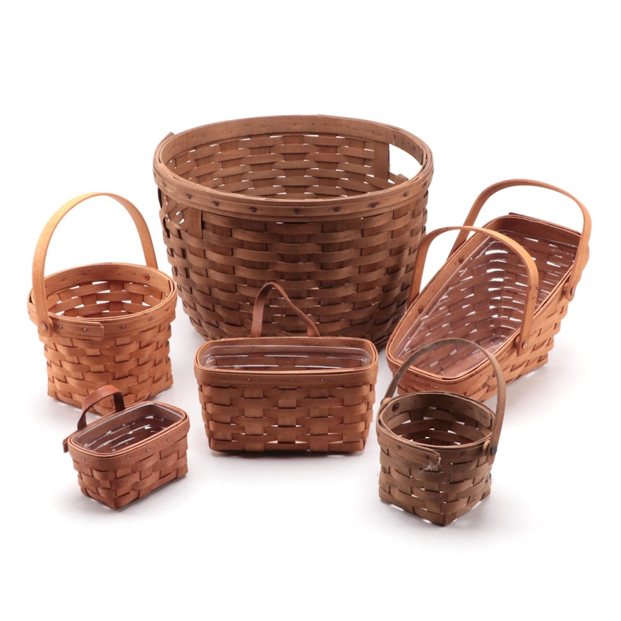 Longaberger Corn and Other Baskets with Wooden Display Stand