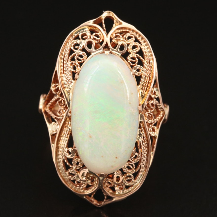 Vintage Israeli 14K Filigree Opal Ring