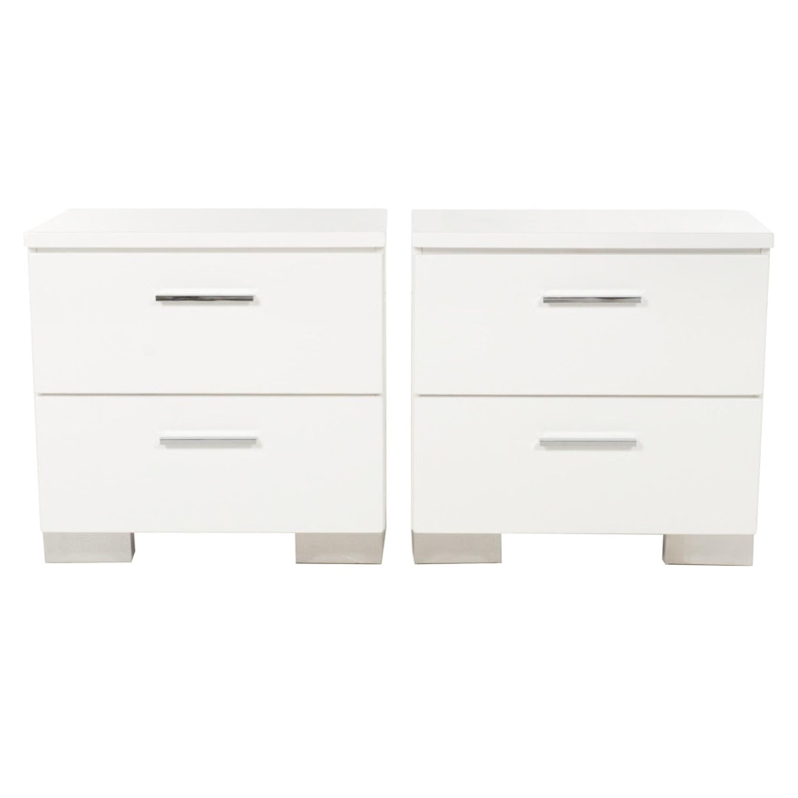 Pair of Coaster Fine Furniture White Lacquered Wood Nightstands