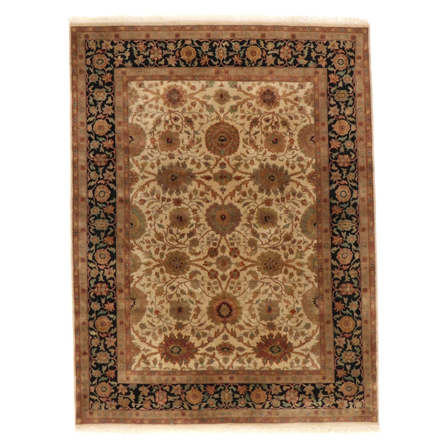 9'1 x 12'5 Hand-Knotted Indian Agra Floral Room Sized Rug