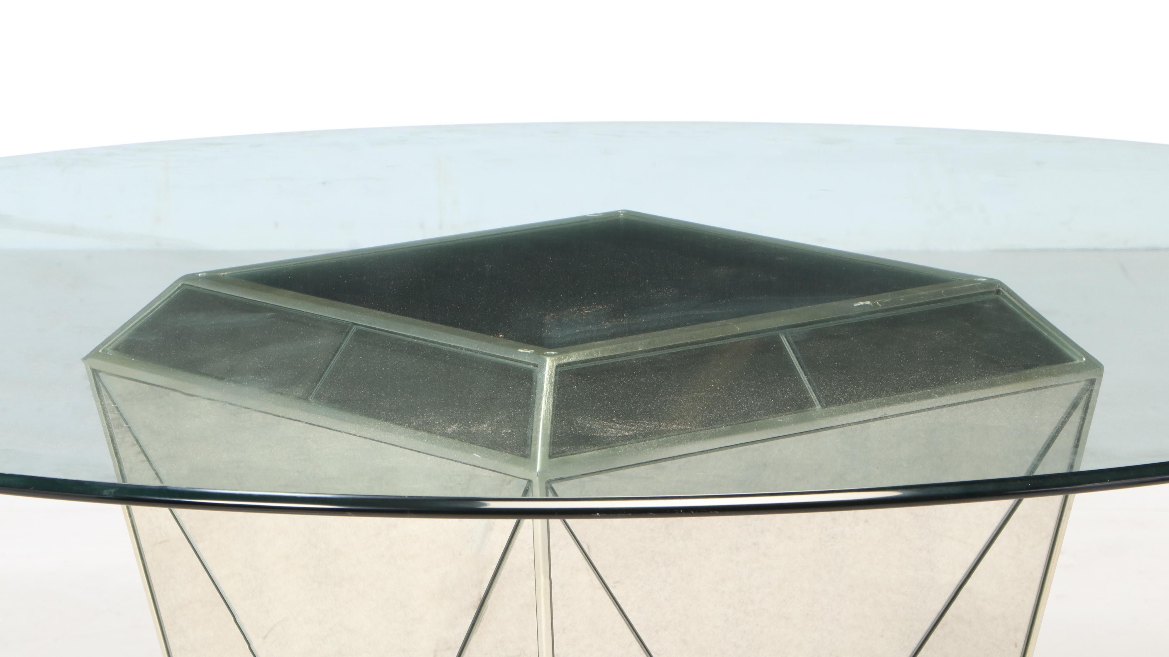 Bassett Mirror Co. "Borghese" Silver-Gilt, Mirrored, and Glass Top Dining Table