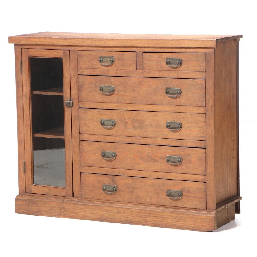 American Pine Six-Drawer Console Cabinet, Early 20th Century