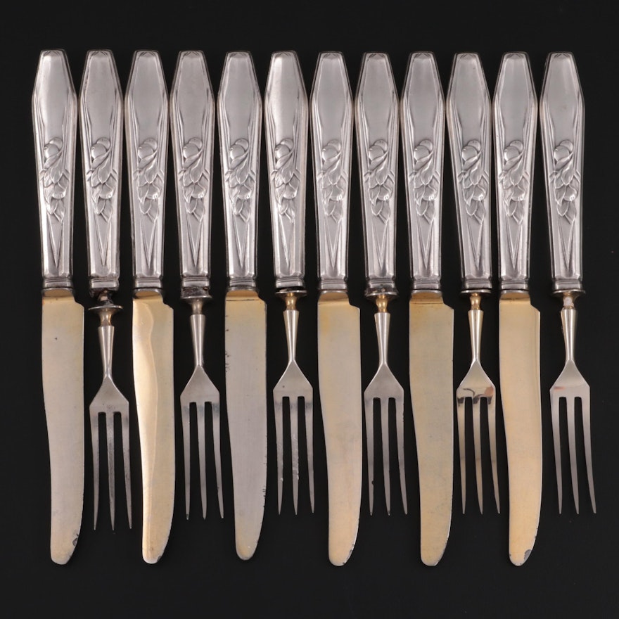 Bruckmann & Söhne German 800 Silver Dessert Set for Six