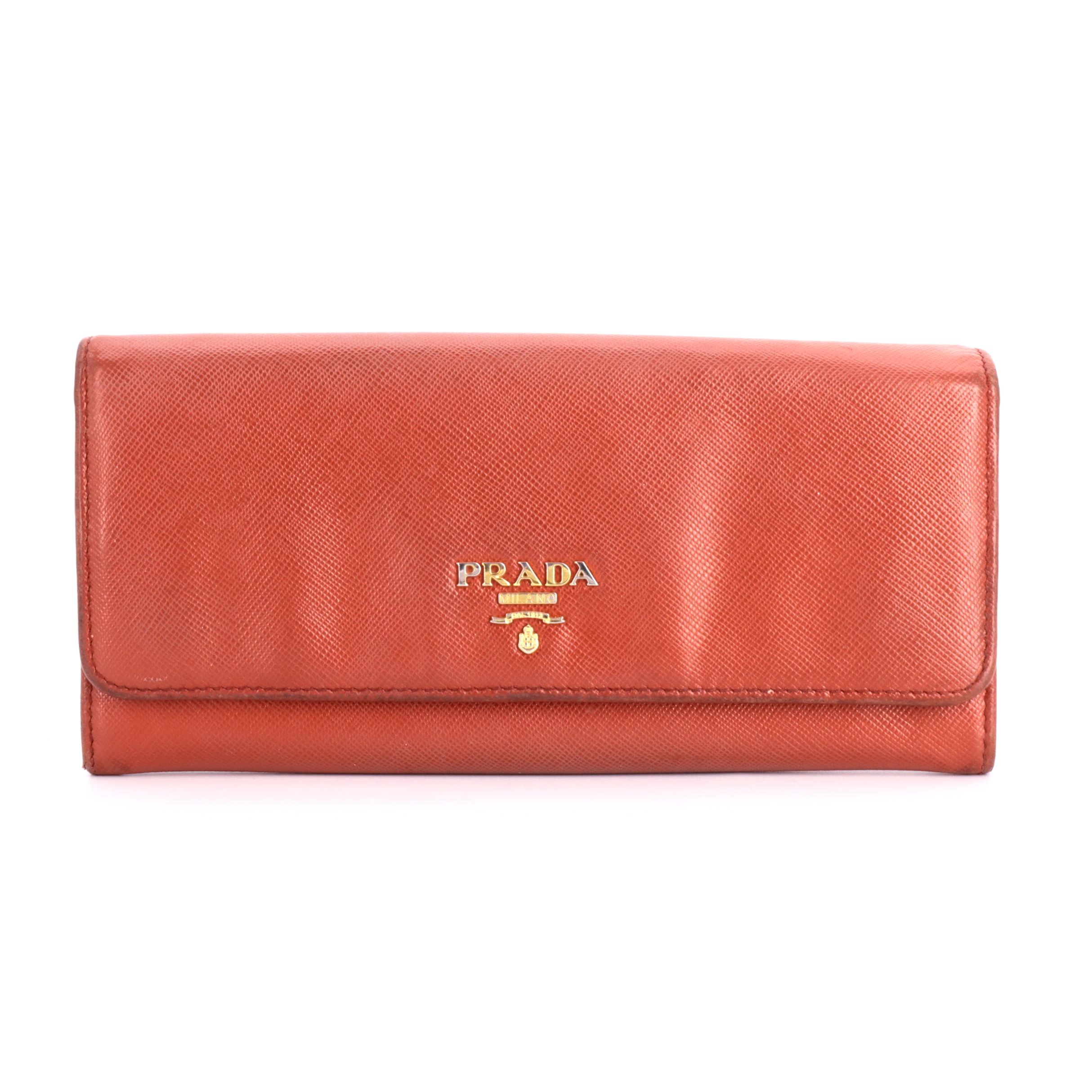Prada Red Saffiano Leather Wallet with Color Block Interior