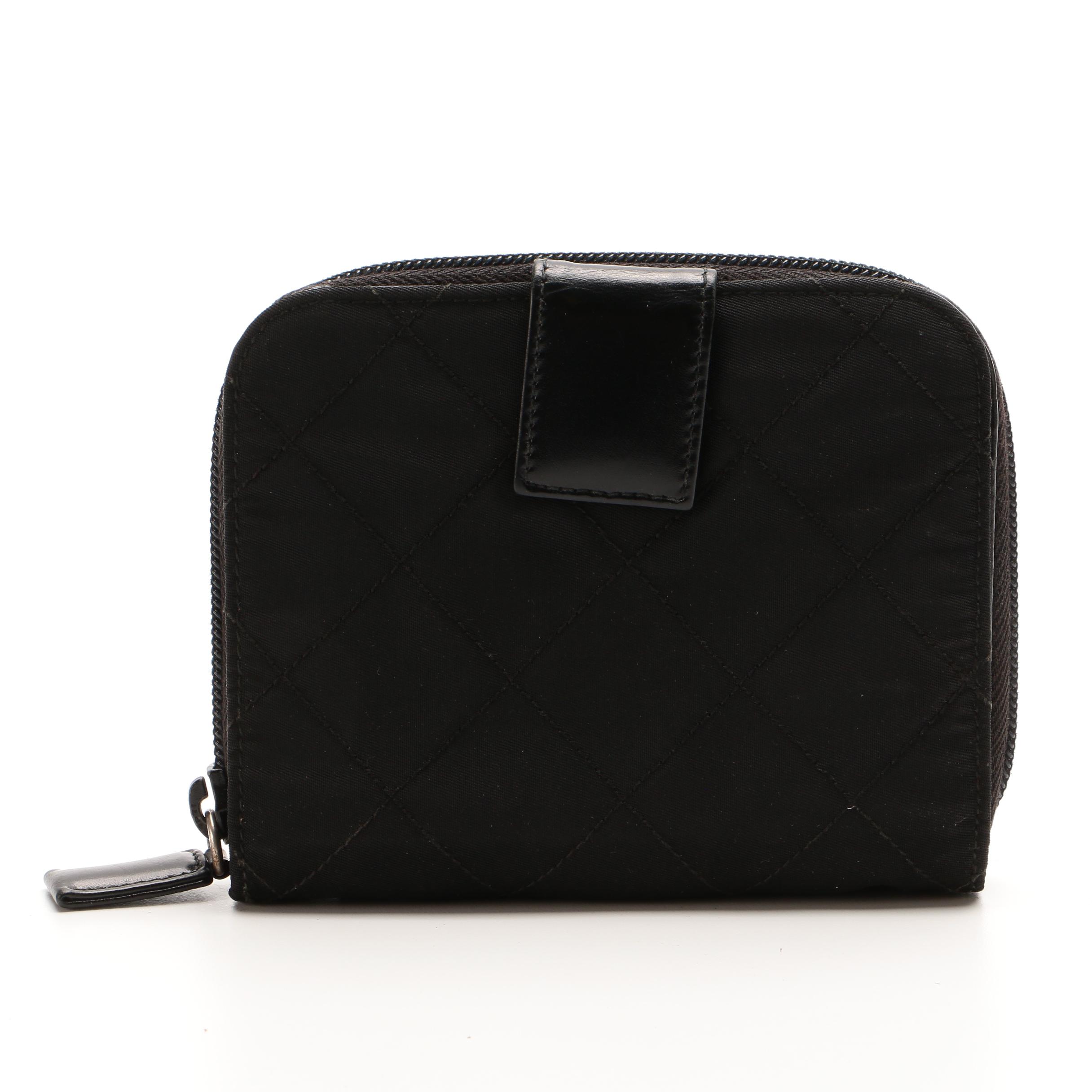 Prada Black Quilted Tessuto Nylon and Leather Zip Wallet