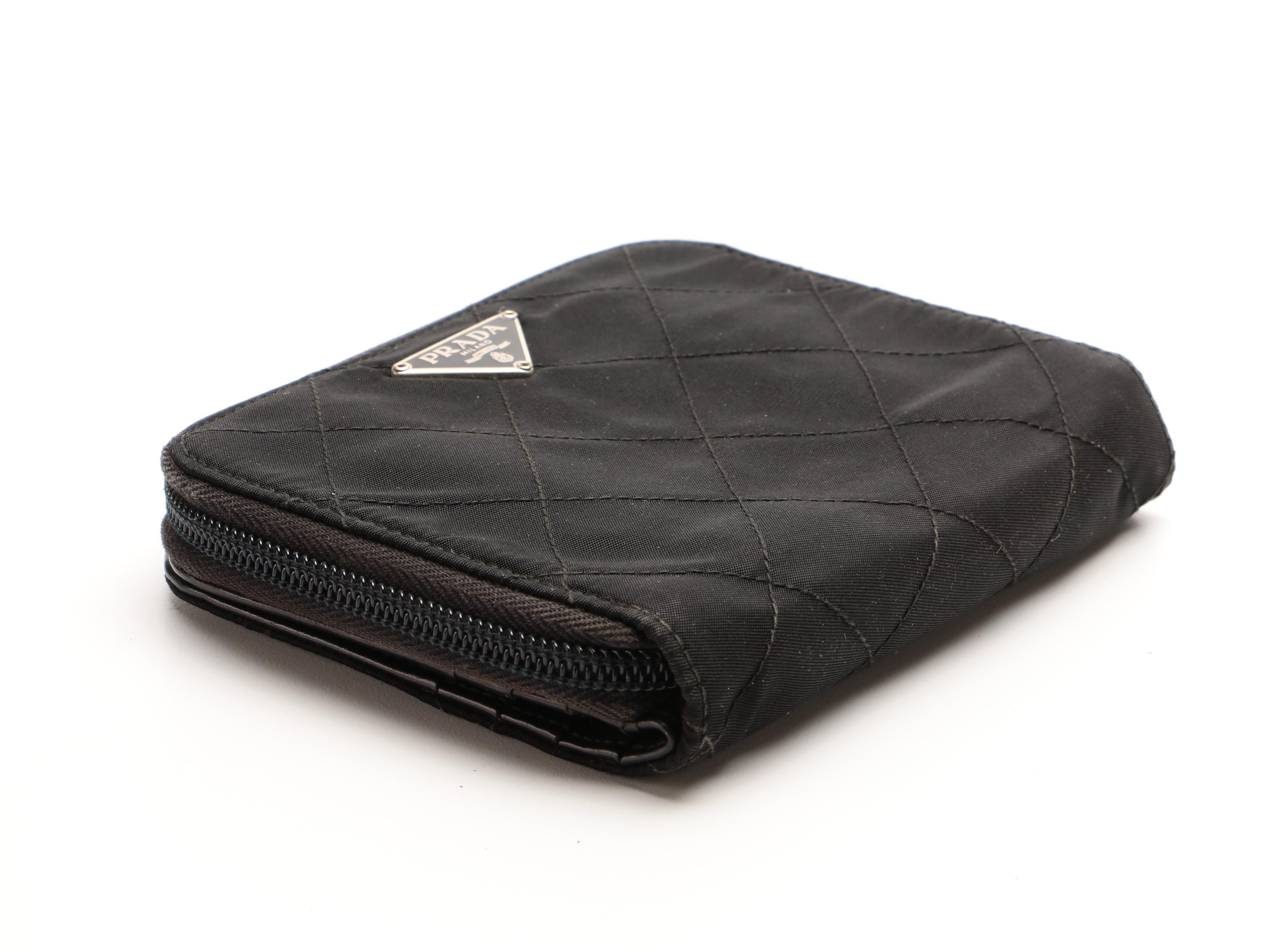 Prada Black Quilted Tessuto Nylon and Leather Zip Wallet