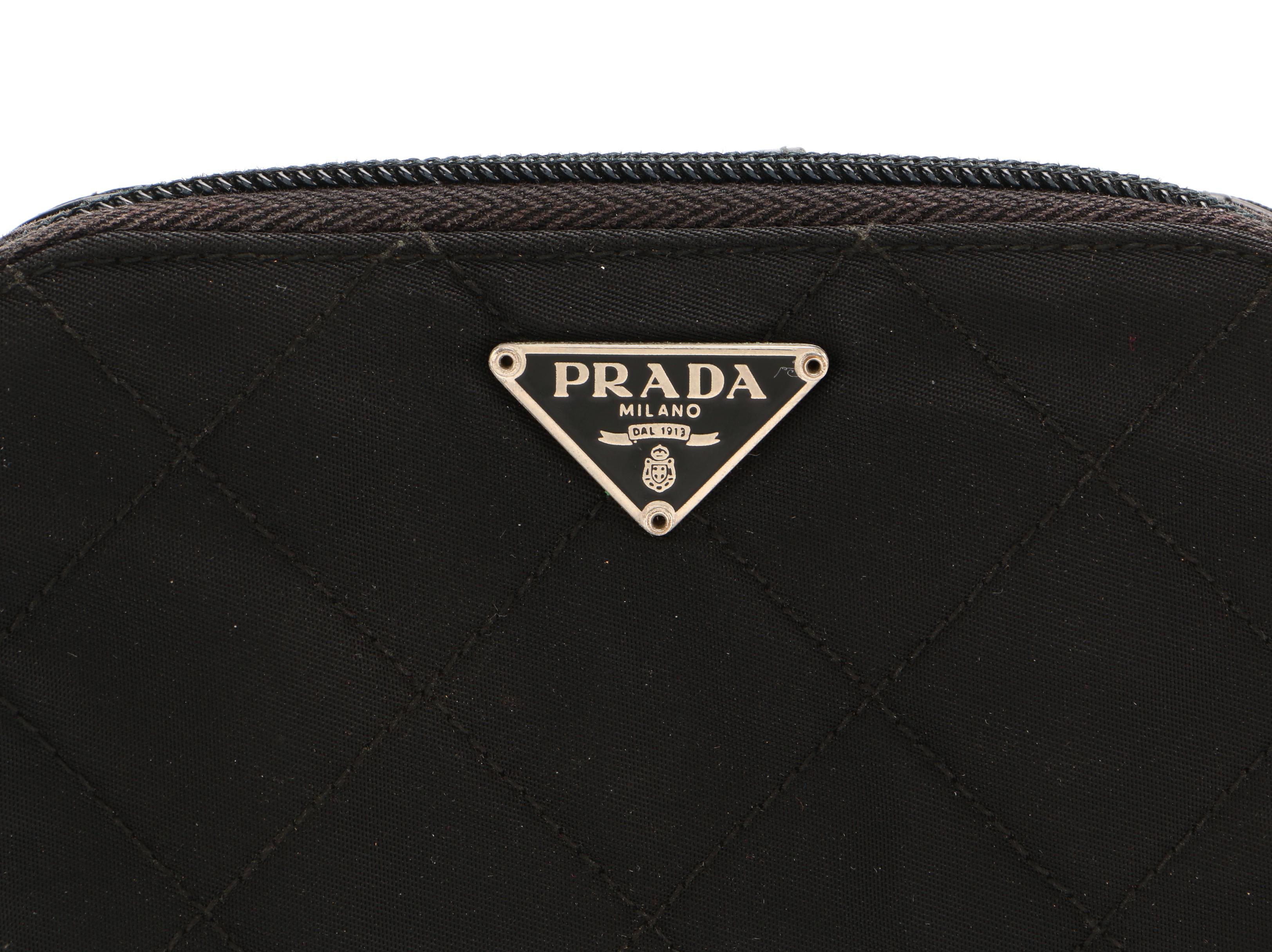 Prada Black Quilted Tessuto Nylon and Leather Zip Wallet