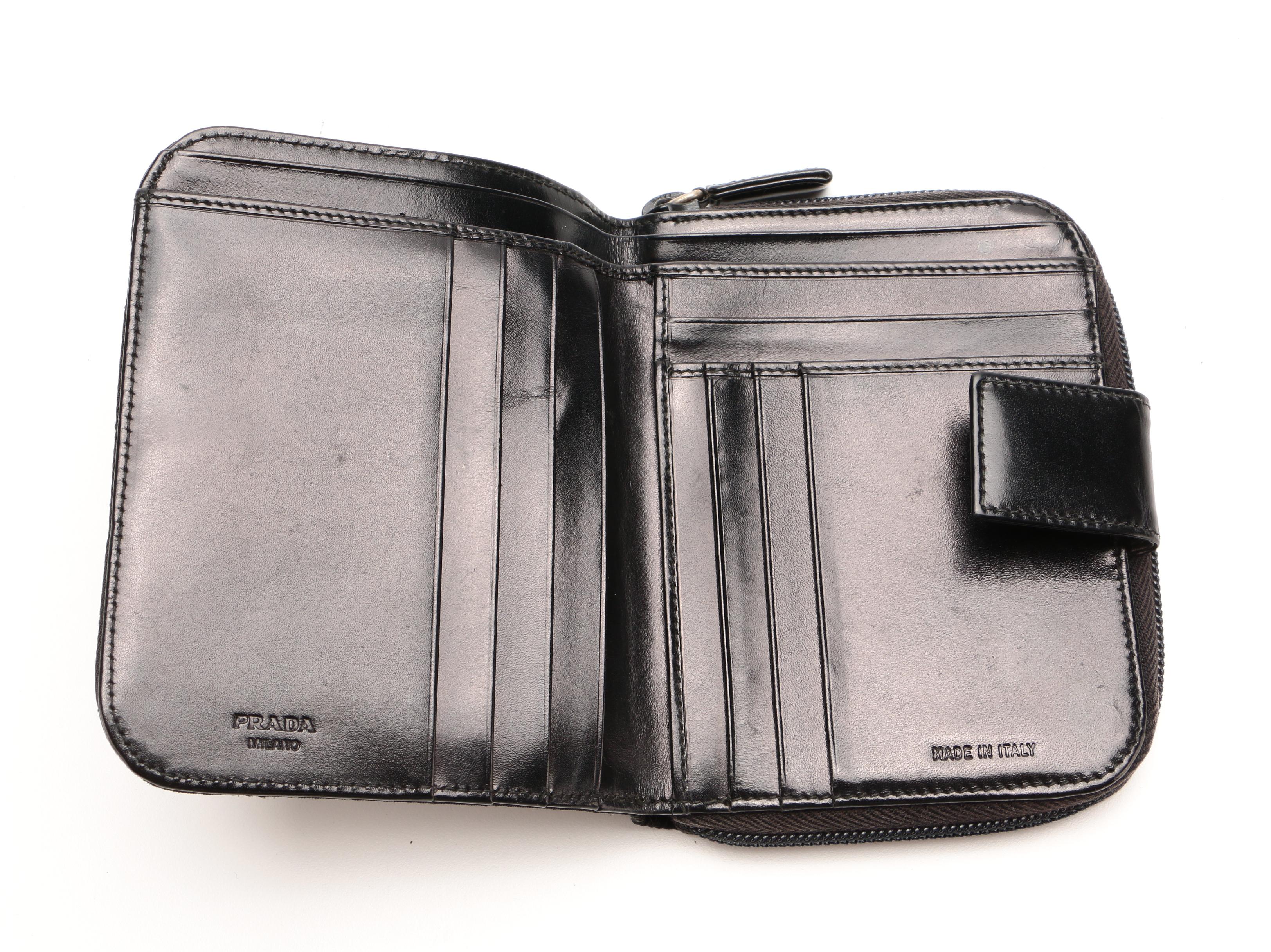 Prada Black Quilted Tessuto Nylon and Leather Zip Wallet