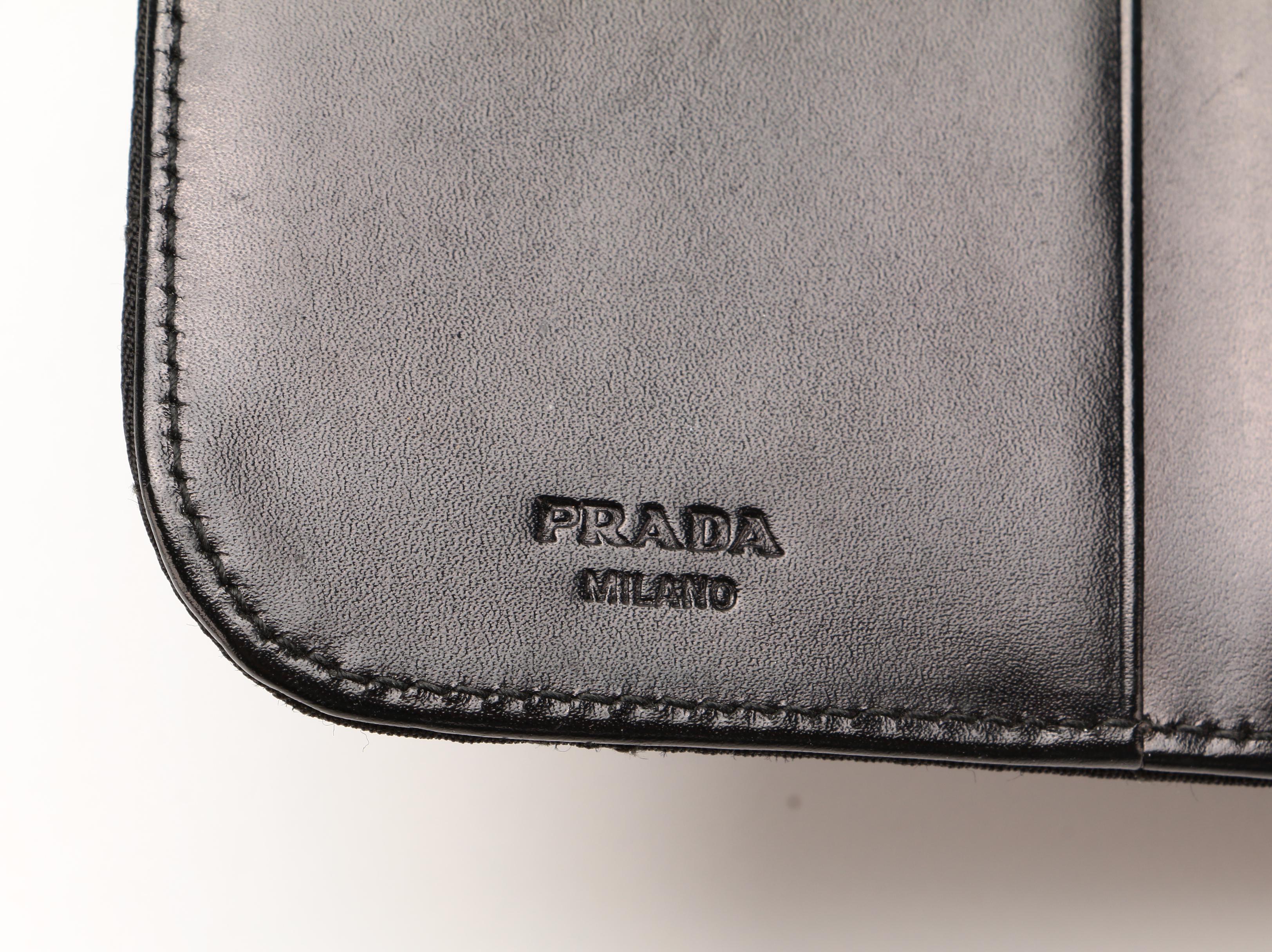Prada Black Quilted Tessuto Nylon and Leather Zip Wallet