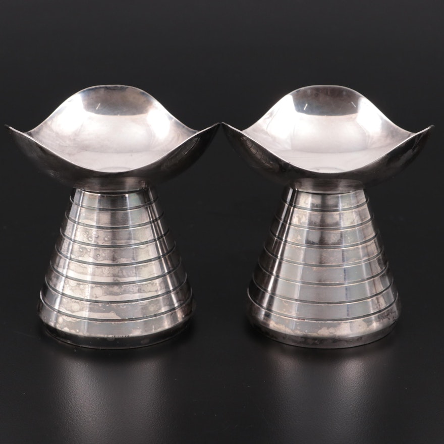 Hans Jensen Danish Modern Silver Plate Candle Holders