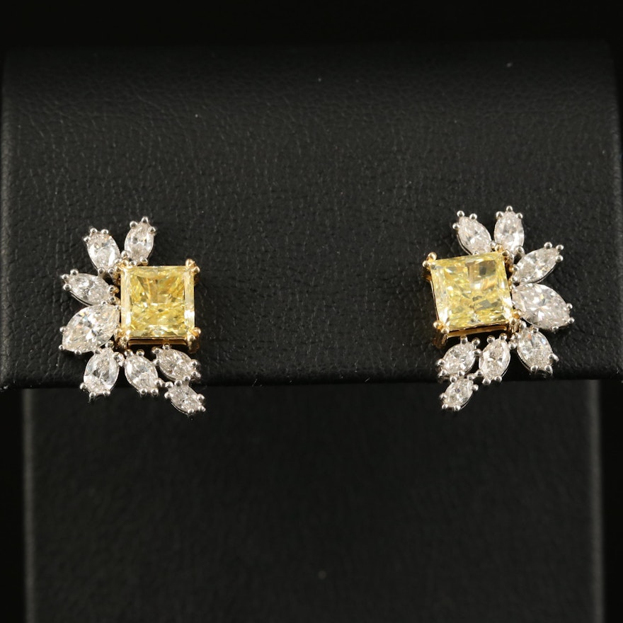 18K 3.86 CTW Diamond Earrings with GIA Reports