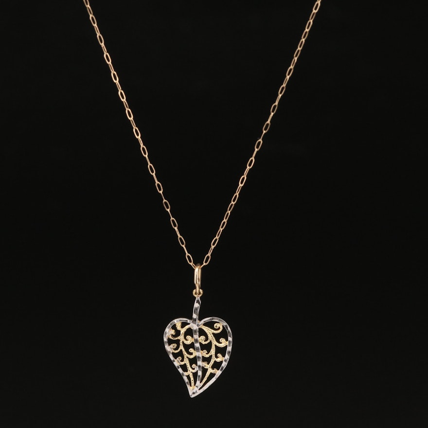 10K Filigree Heart Pendant Necklace