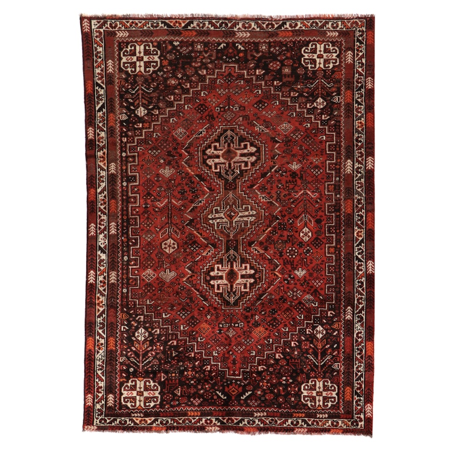 6'8 x 10' Hand-Knotted Persian Shiraz Qashqai Area Rug