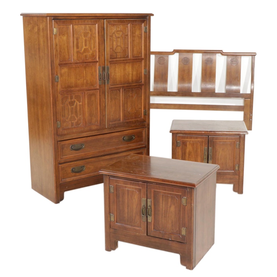 Four-Piece Bernhardt Furniture Chinese Style Bedroom Set, Late 20th Century