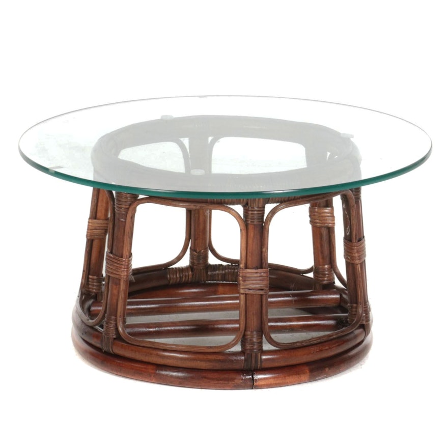 Rattan and Glass Top Coffee Table, Late 20th Century