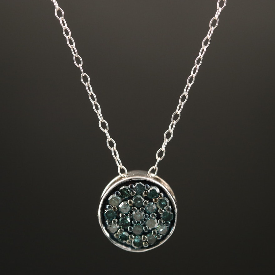 Sterling Blue Diamond Pendant Necklace