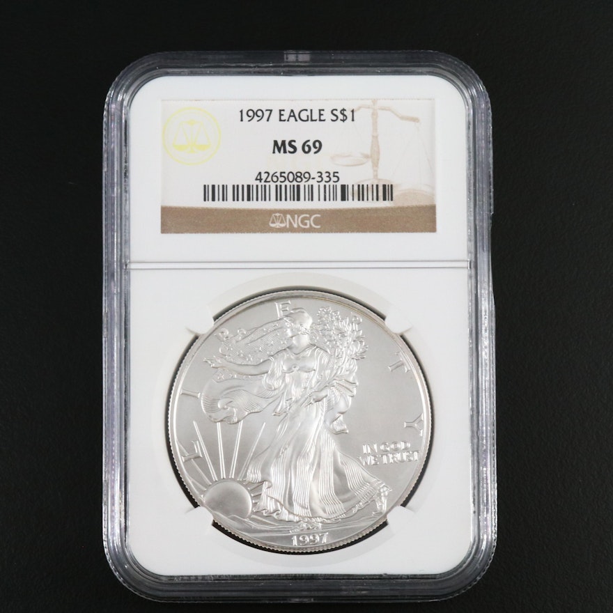 NGC Graded MS69 1997 .999 Fine Proof Silver Eagle Bullion Coin