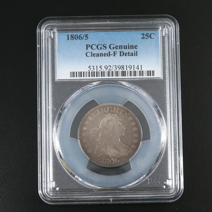 PCGS Genuine (Cleaned - F Detail) 1806/5 Draped Bust Silver Quarter