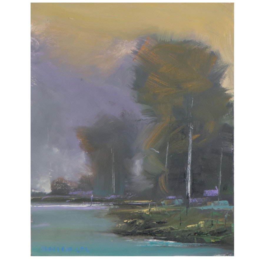 Stephen Hedgepeth Landscape Oil Painting of Lakeshore, 21st Century