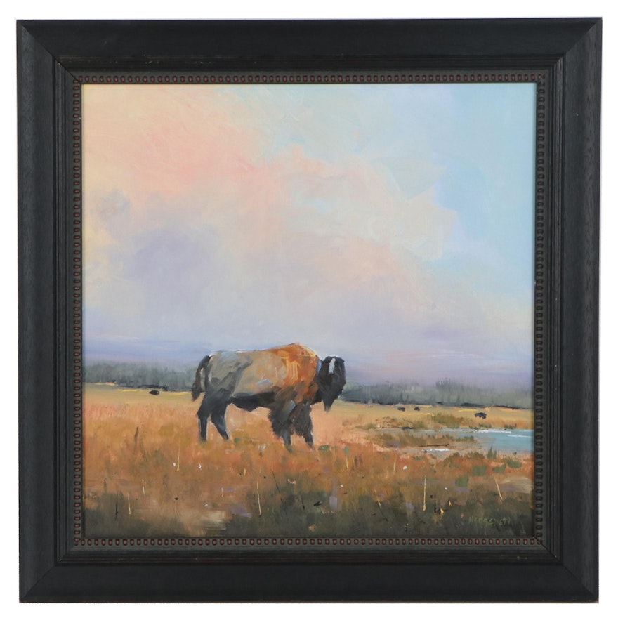 Stephen Hedgepeth Landscape Oil Painting of Bison on the Plain