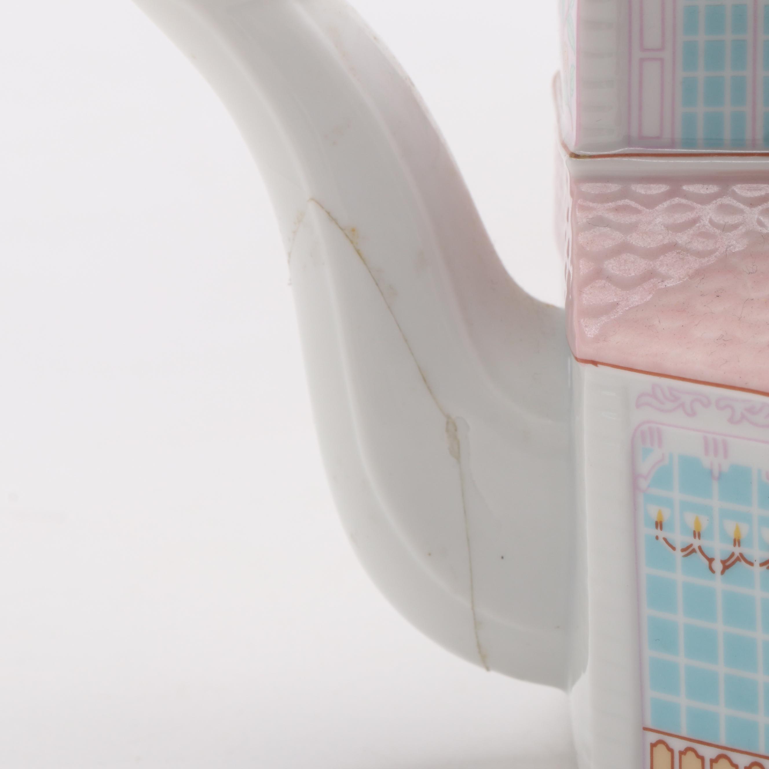 Lenox "Village Tea Room" Porcelain Tea Pot, Sugar Bowl and Creamer