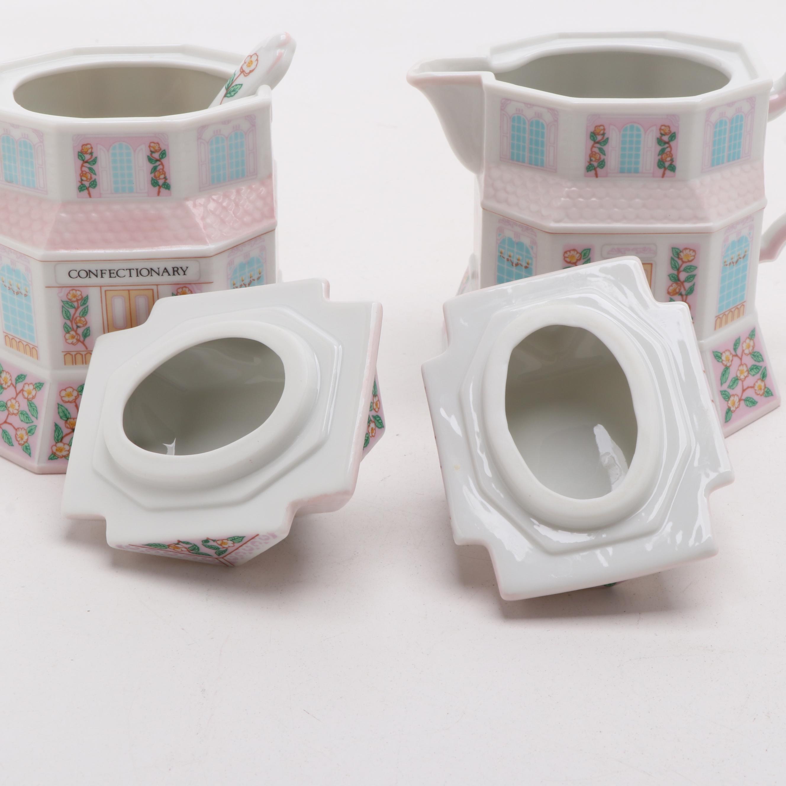 Lenox "Village Tea Room" Porcelain Tea Pot, Sugar Bowl and Creamer