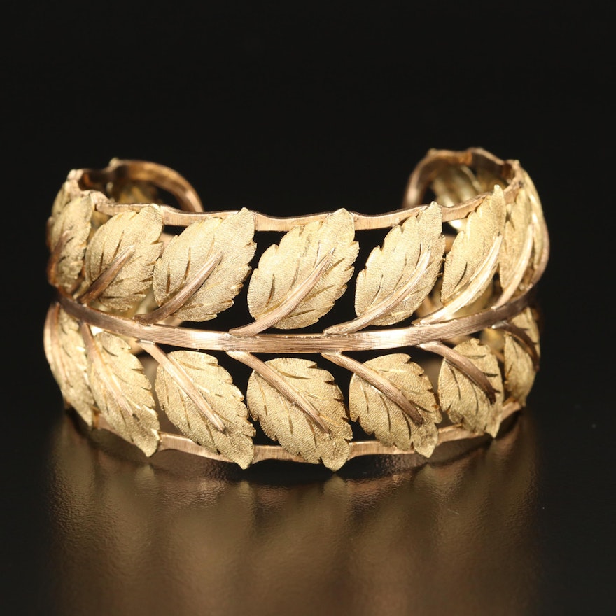 18K Vine Leaf Cuff with Scalloped Edges