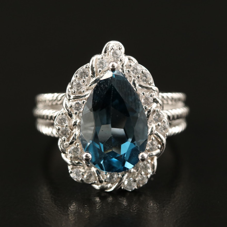 Sterling London Blue Topaz and Zircon Teardrop Ring with Rope Detail