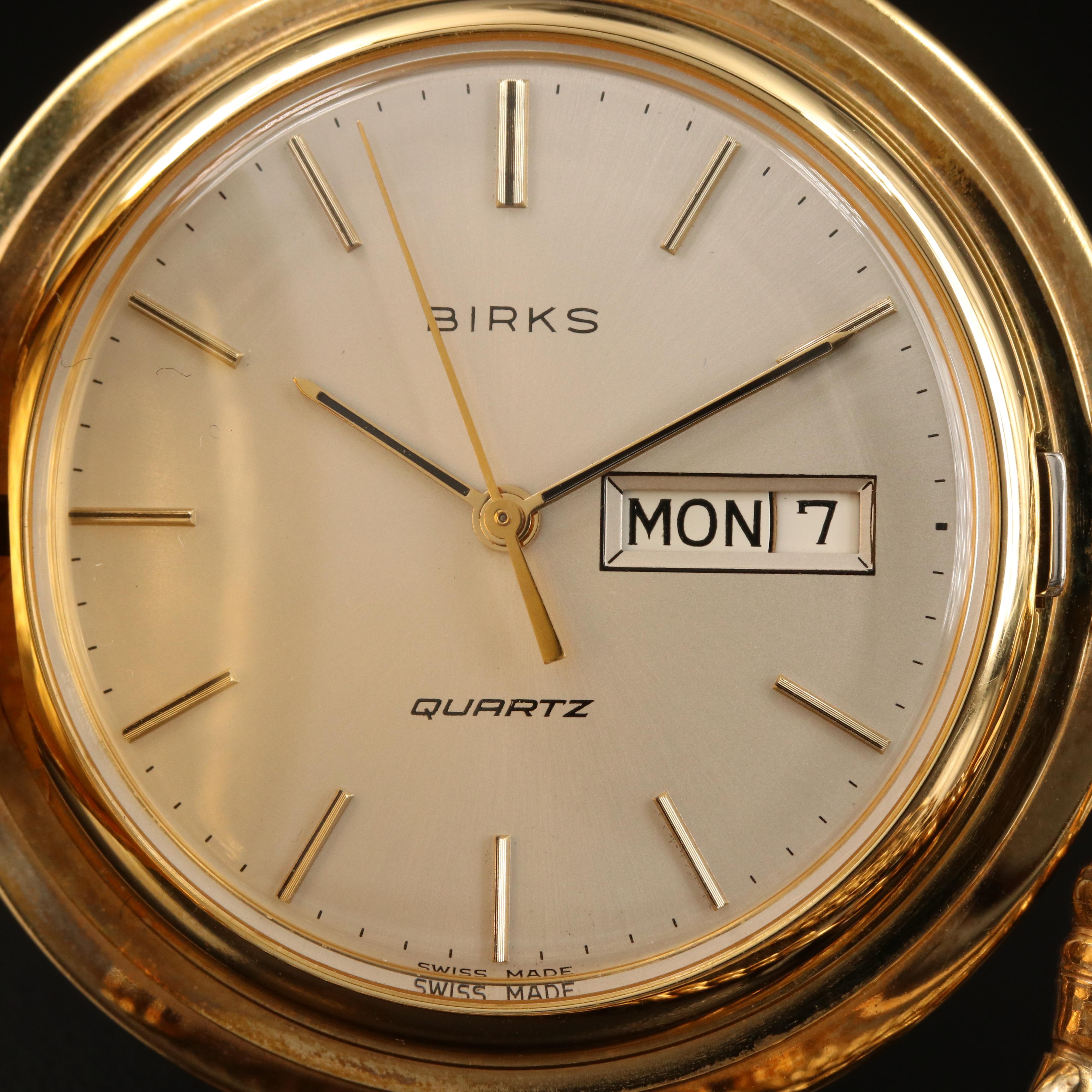 Vintage Birks Quartz Pocket Watch with Chain Fob and Knife