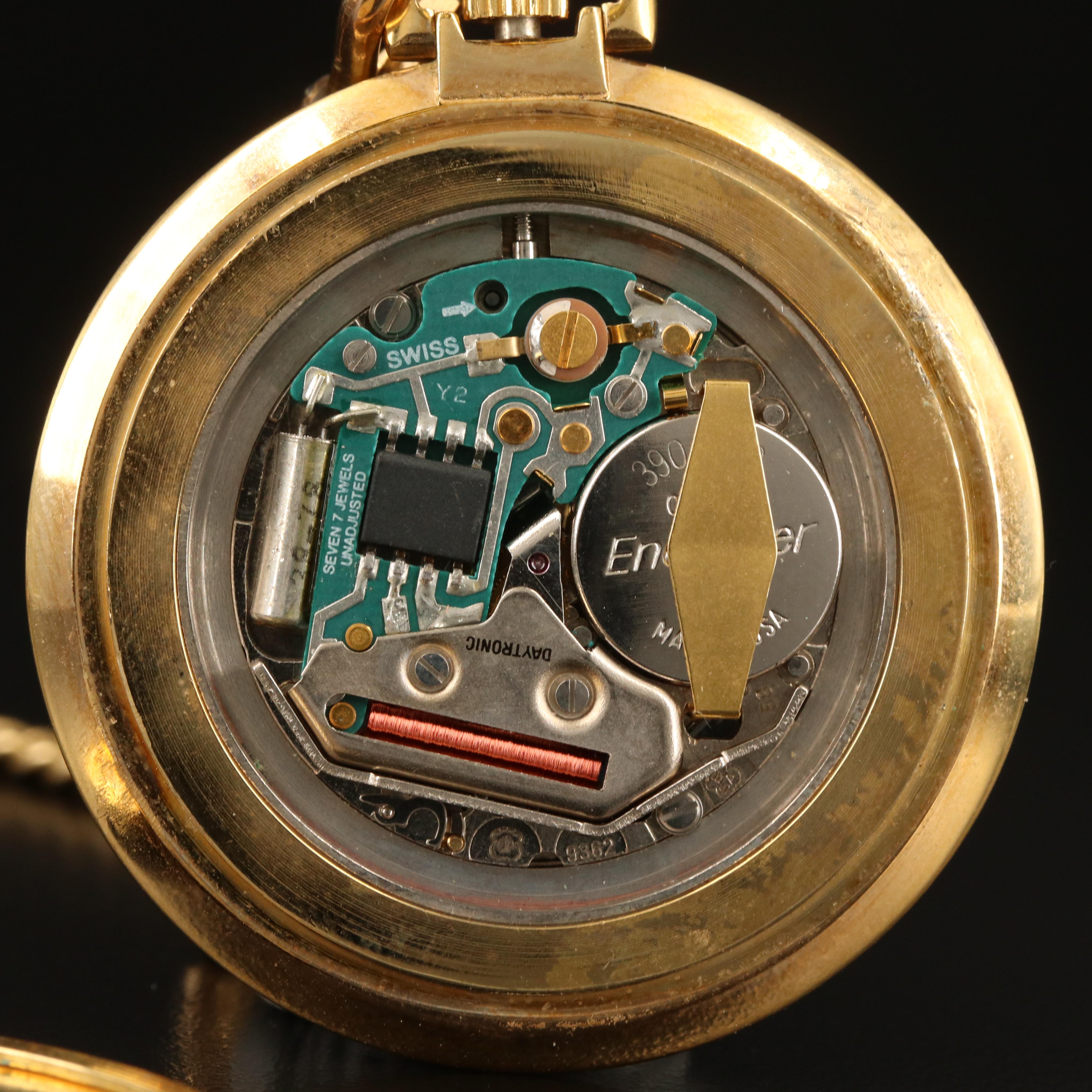 Vintage Birks Quartz Pocket Watch with Chain Fob and Knife