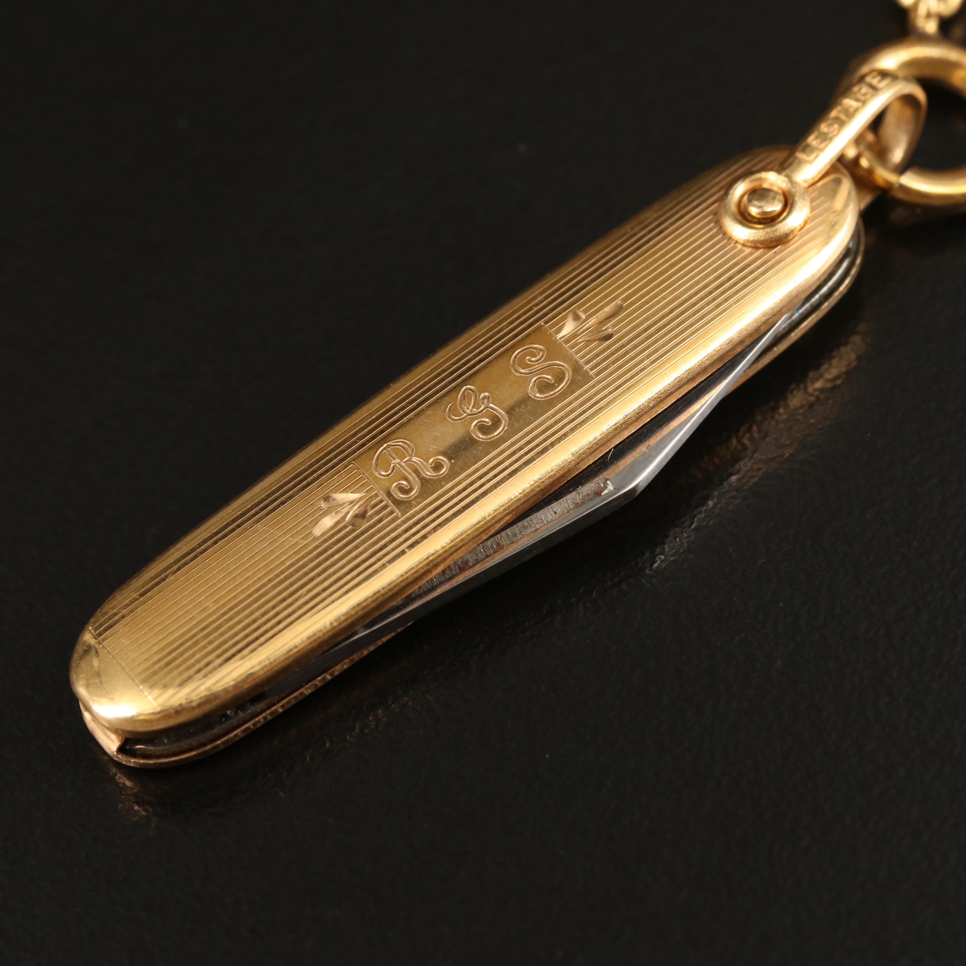 Vintage Birks Quartz Pocket Watch with Chain Fob and Knife