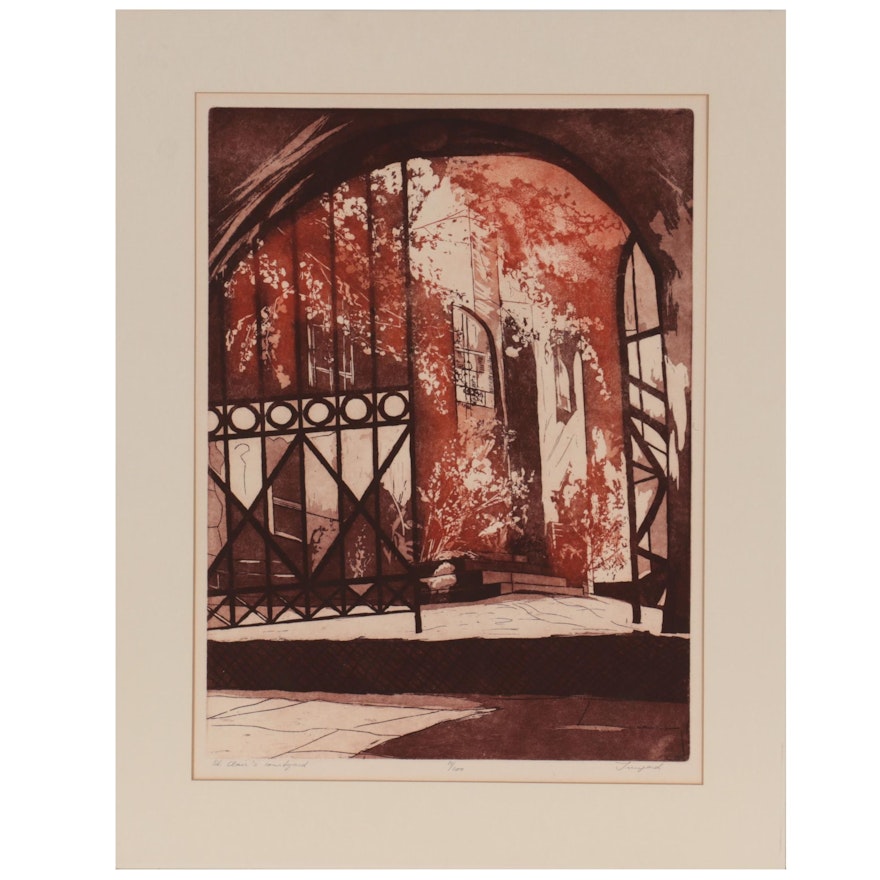 Color Etching "St.Clair's Courtyard," Late 20th Century