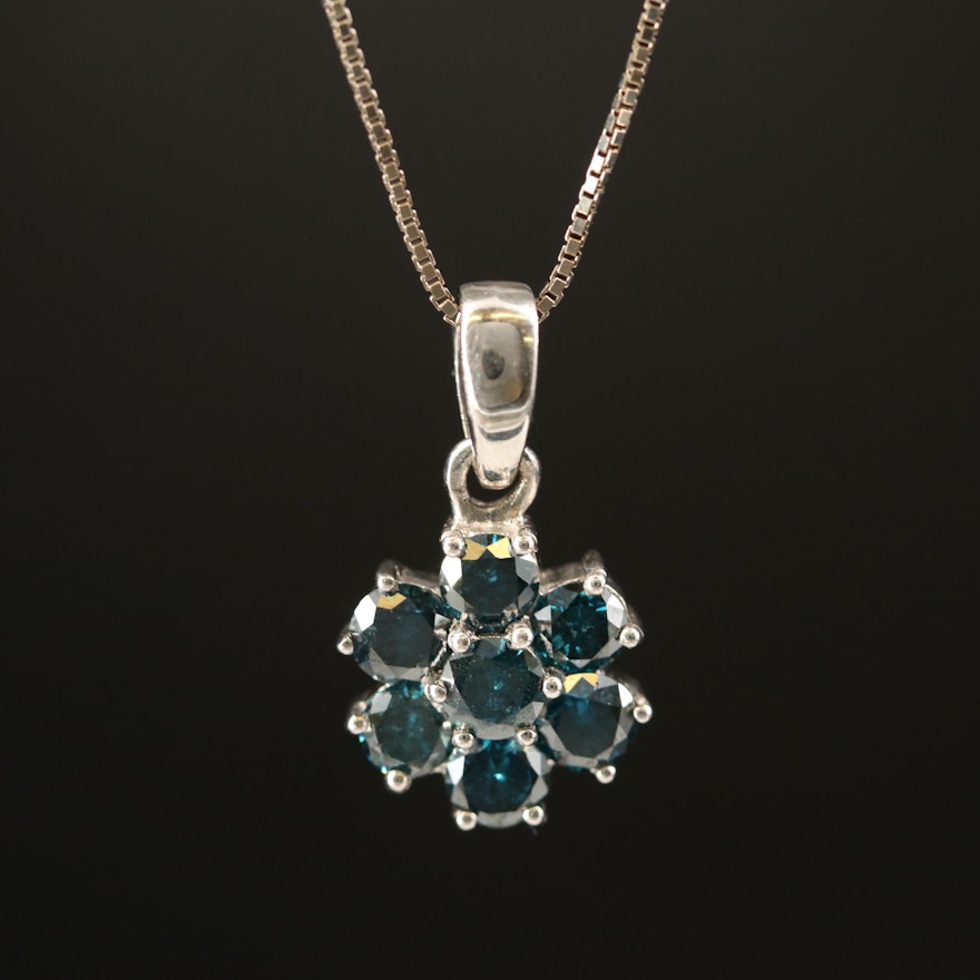 Sterling 1.08 CTW Diamond Pendant Necklace