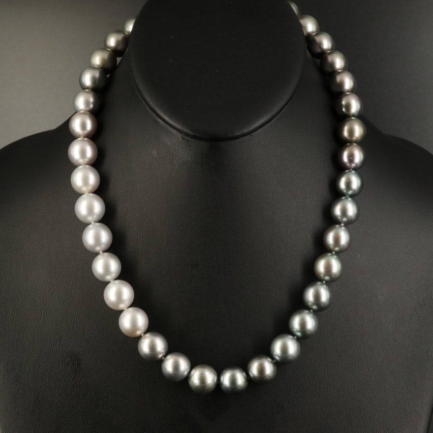 Tahitian 11.72 MM-12.65 MM Pearl Necklace with 14K Diamond Clasp and GIA Report