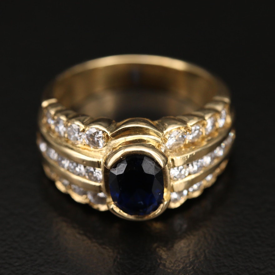 18K Sapphire and Diamond Multi-Row Ring