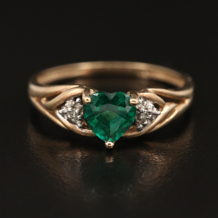 10K Emerald and Diamond Ring