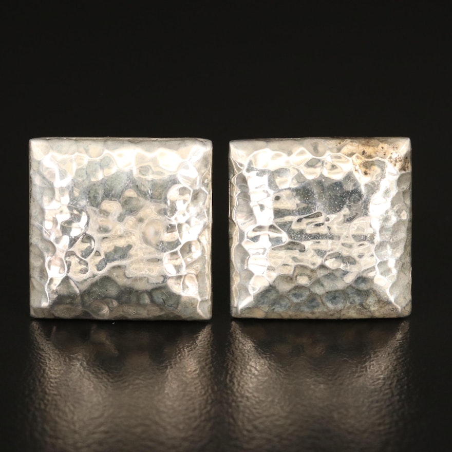 Mexican Sterling Silver Square Hammered Cufflinks