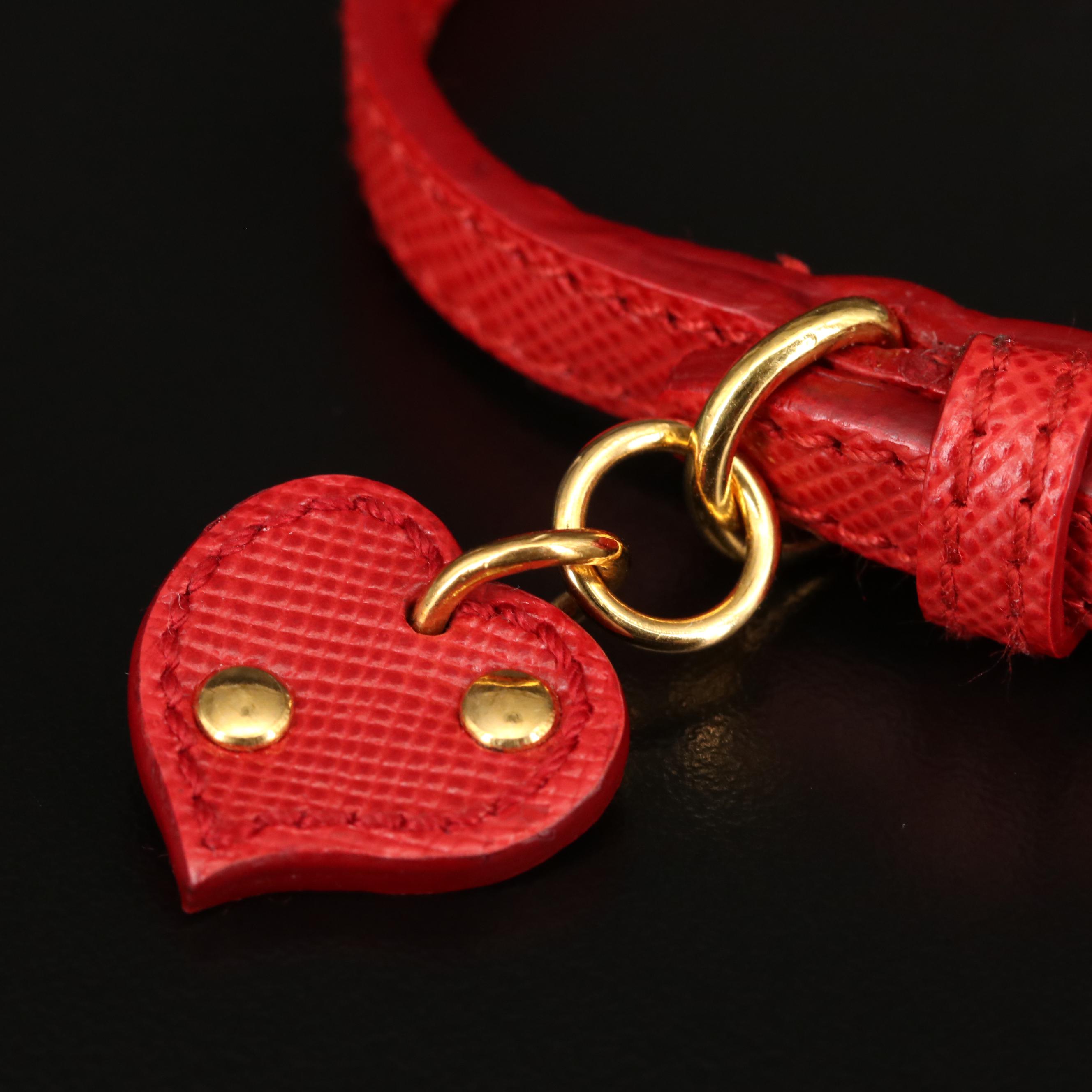 Prada Saffiano Leather Bracelet with Heart Charm