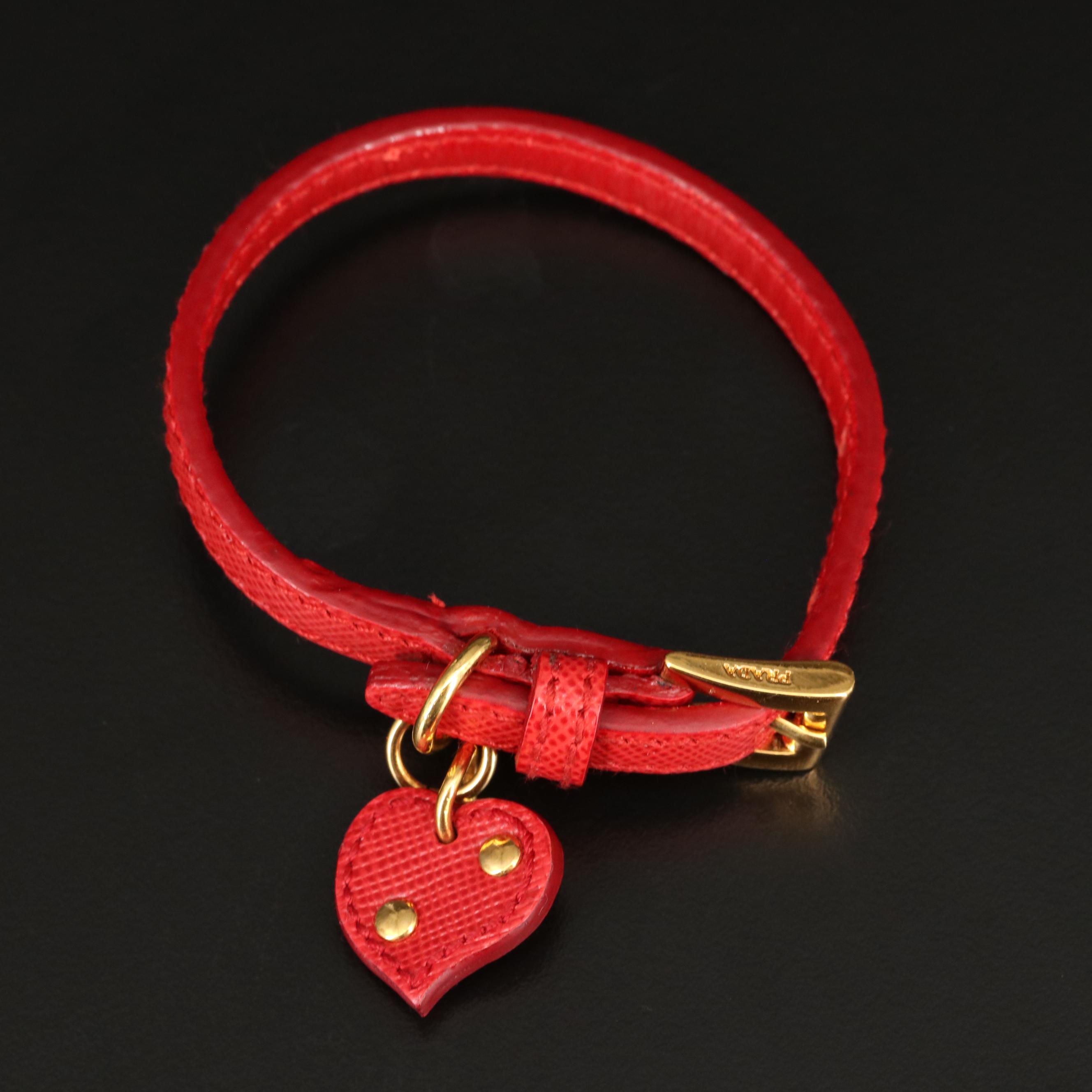 Prada Saffiano Leather Bracelet with Heart Charm