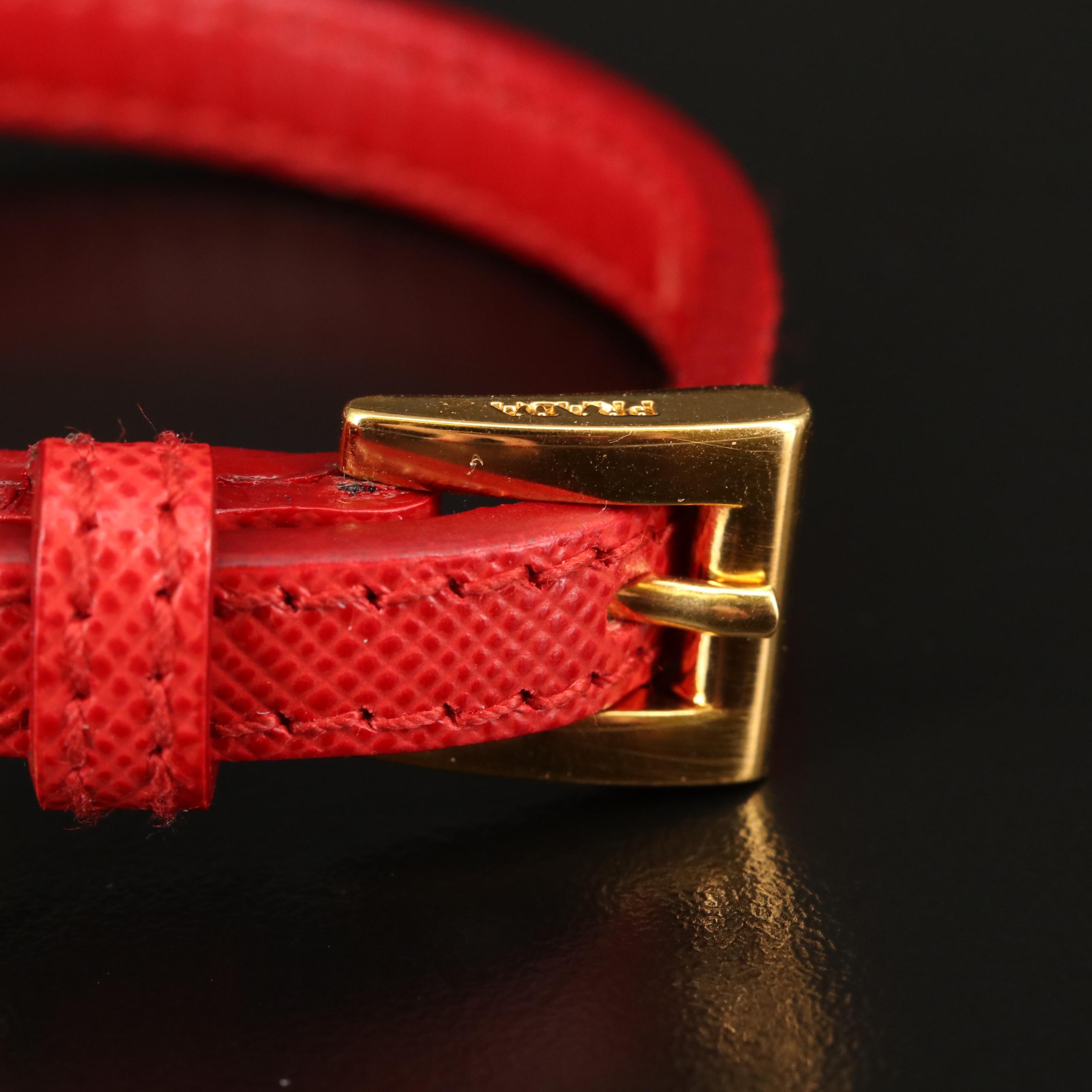 Prada Saffiano Leather Bracelet with Heart Charm