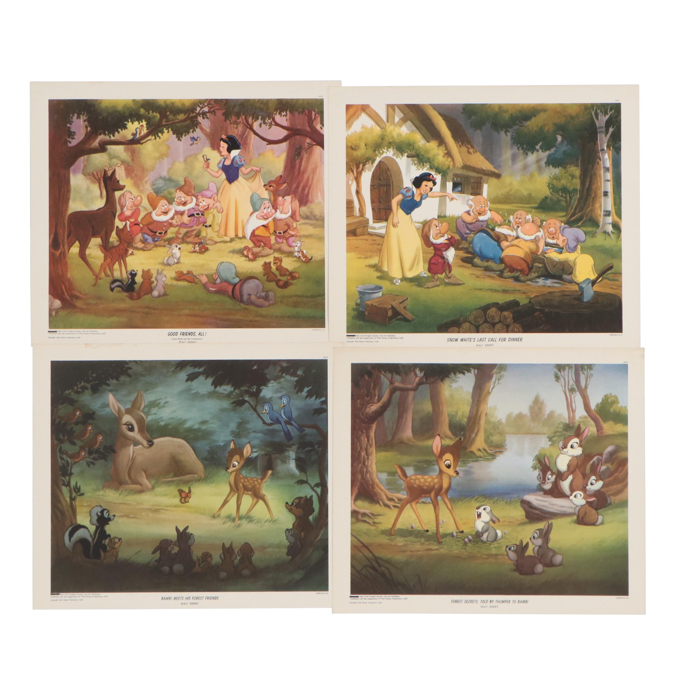 Disney Offset Lithographs "Snow White and the Seven Dwarfs" and "Bambi," 1940s