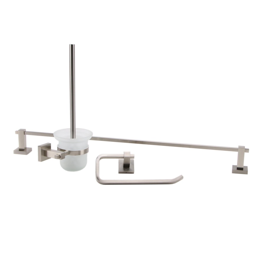 Brushed Nickel Towel Ring, Toilet Brush Holder and Towel Bar