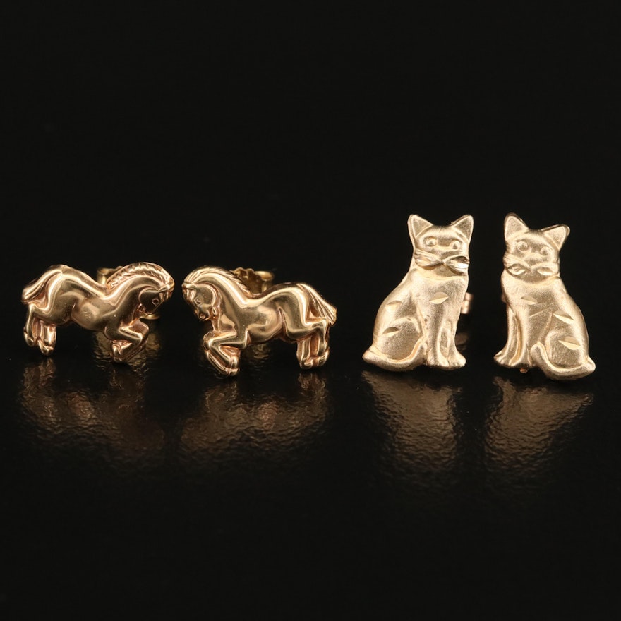 14K Equine and Feline Stud Earrings