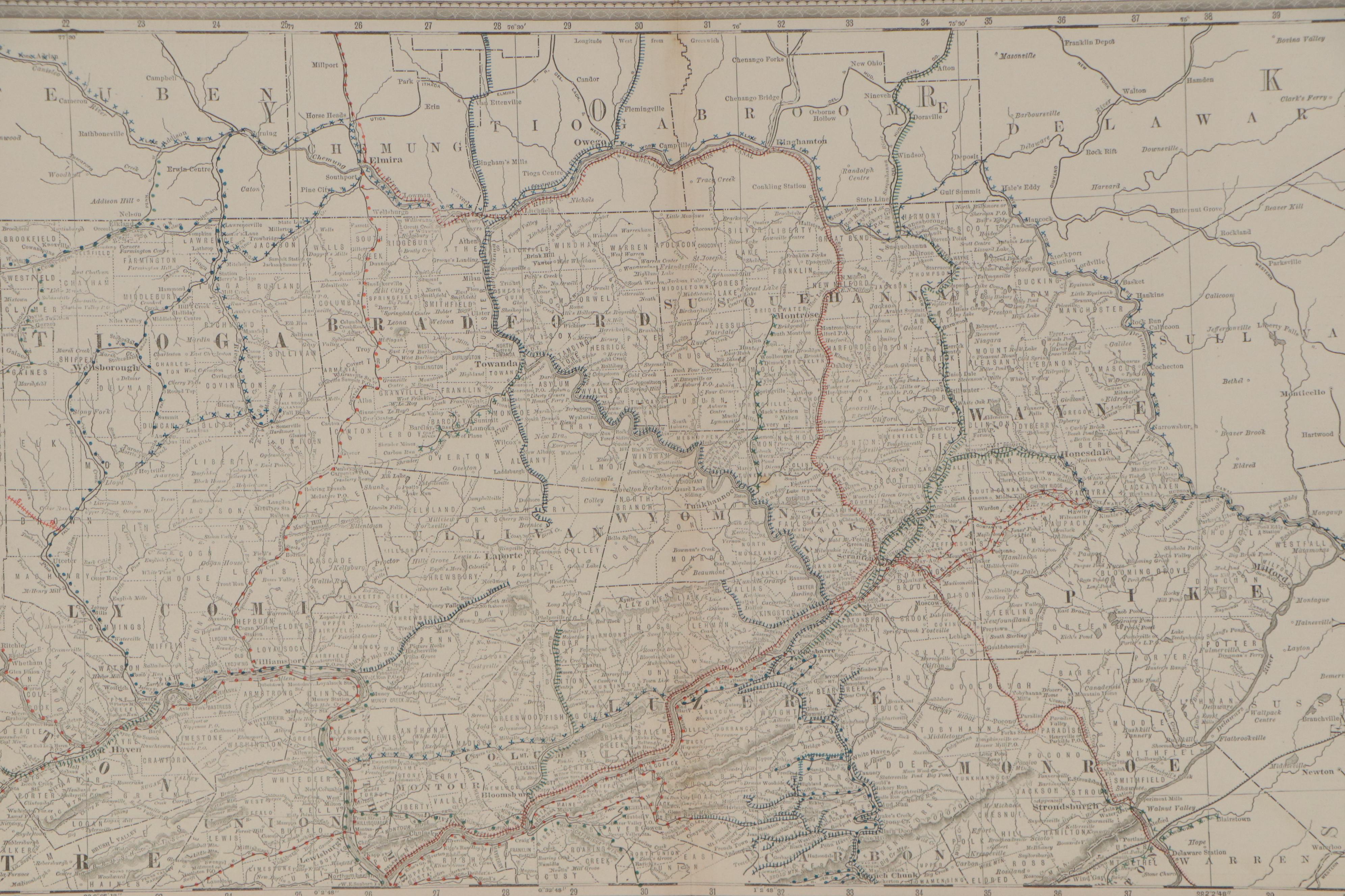 Rand, McNally & Co.'s Railroad Map of Northeastern Pennsylvania, circa 1879