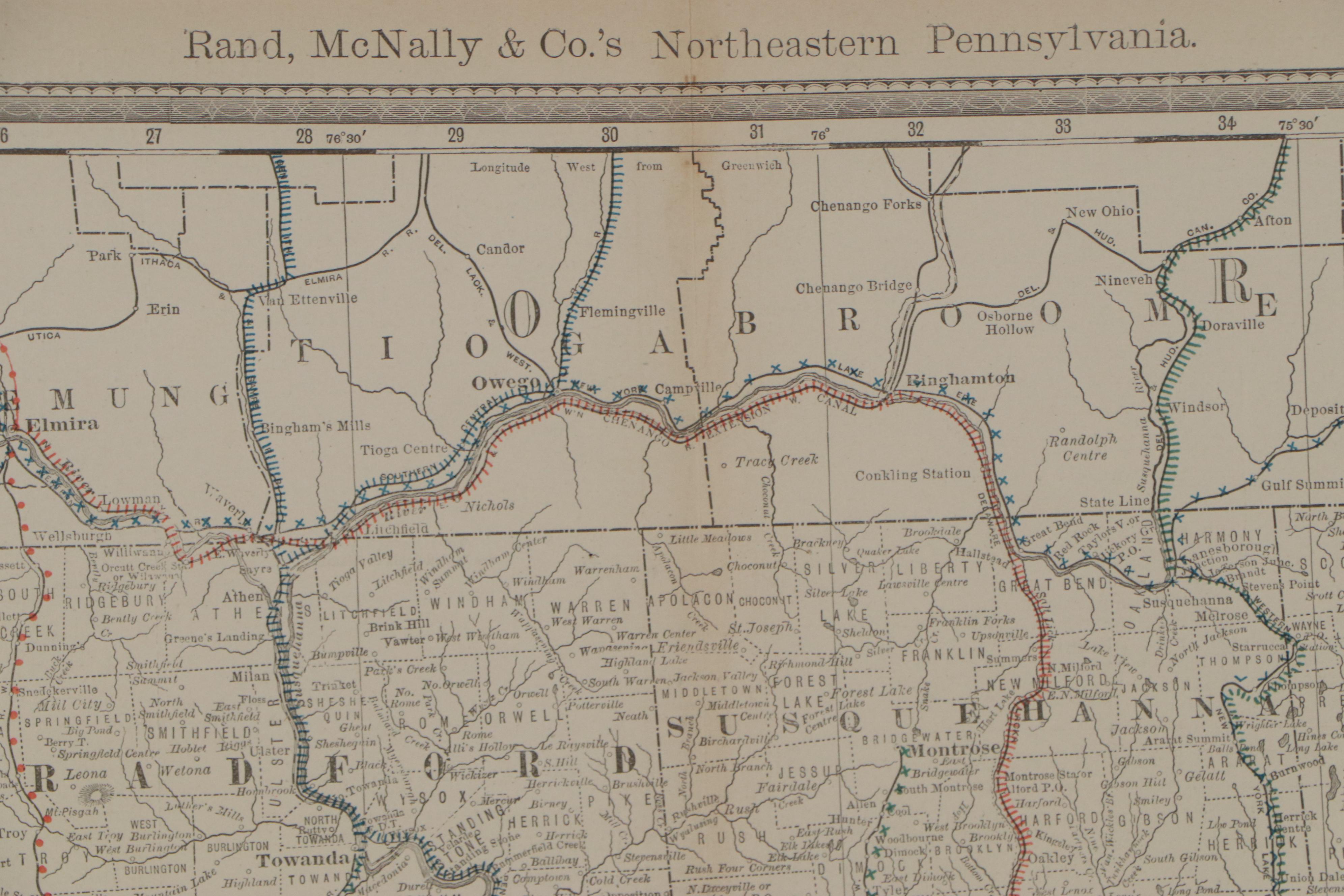 Rand, McNally & Co.'s Railroad Map of Northeastern Pennsylvania, circa 1879