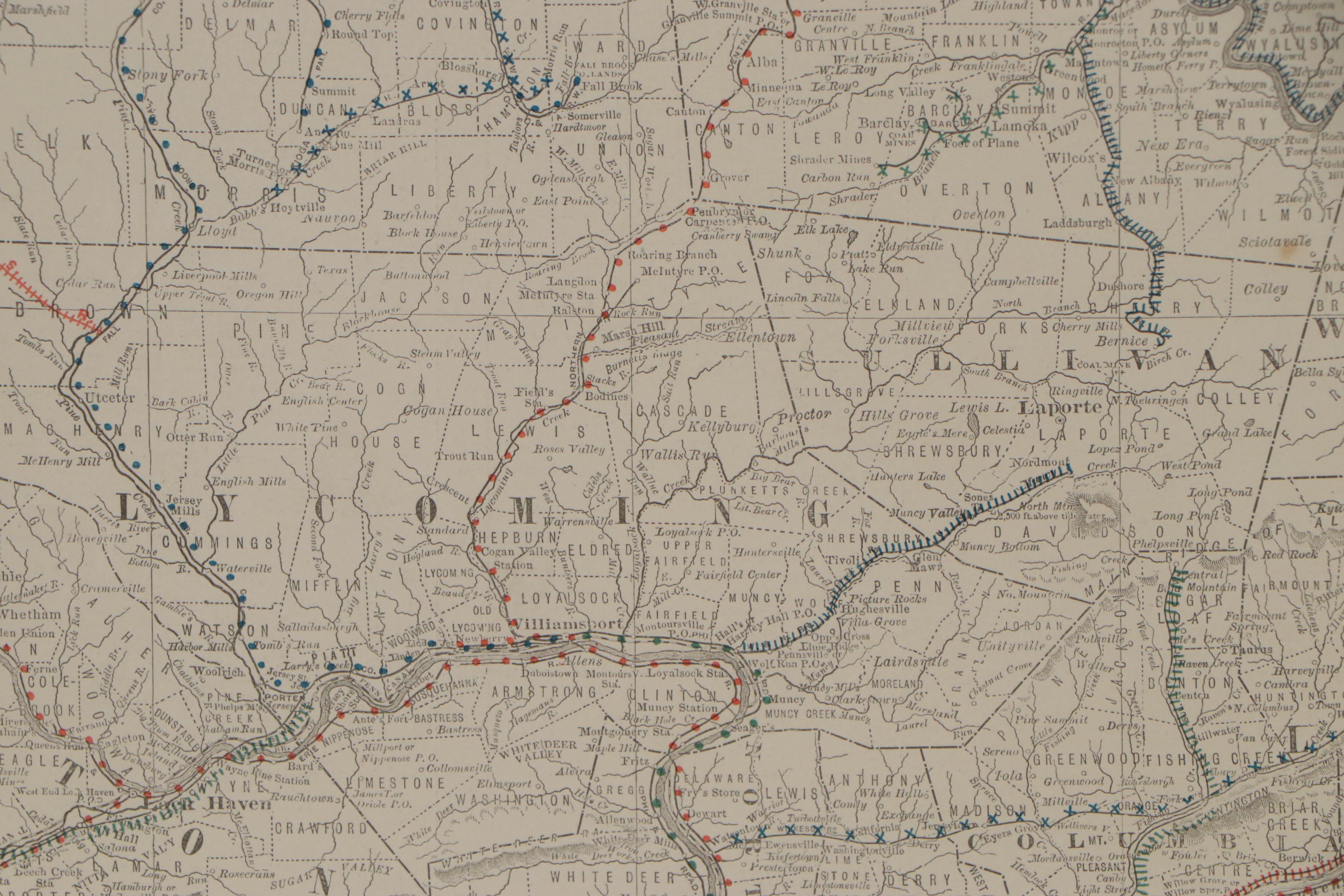 Rand, McNally & Co.'s Railroad Map of Northeastern Pennsylvania, circa 1879