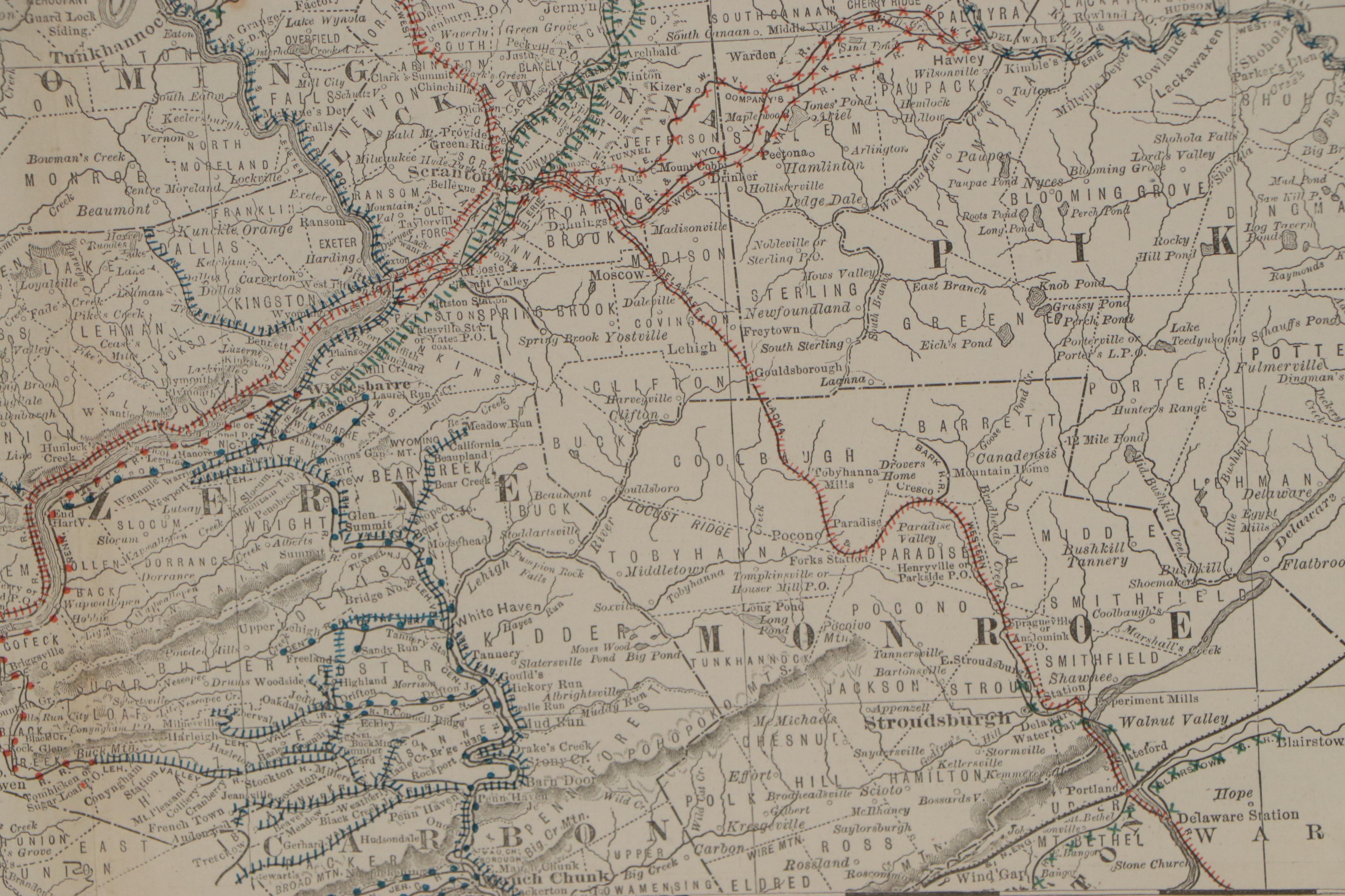 Rand, McNally & Co.'s Railroad Map of Northeastern Pennsylvania, circa 1879