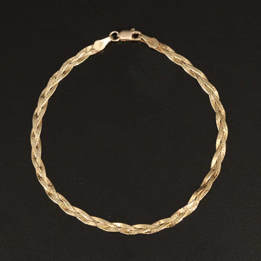 10K Braided Herringbone Chain Bracelet